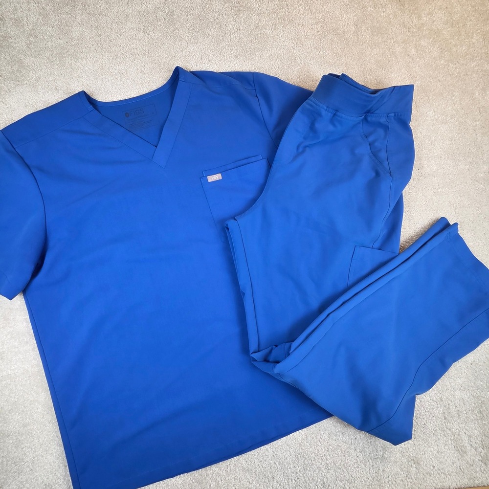 FIGS Mens Scrub Set XL Royal Blue V-Neck Leon Top Axiom Pants